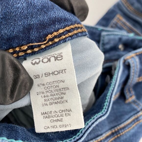 Warehouse One Jeans Women's 33 Short Curvy Bootcut Denim 5 Pocket Blue Whiskered - Picture 12 of 13